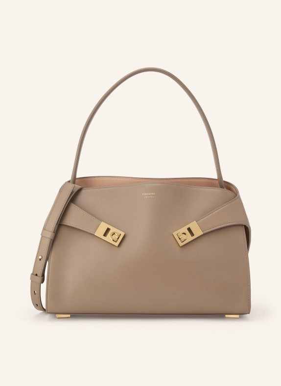 FERRAGAMO Torba na ramię HUG SZAROBRĄZOWY / ZŁOTY