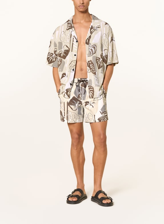 HUGO Resorthemd Relaxed Fit BEIGE / BRUIN / WIT