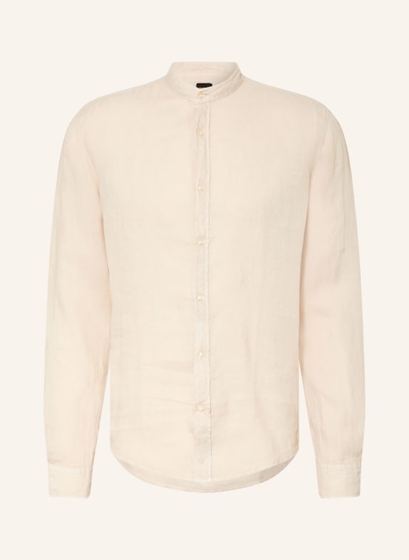 BOSS RACE Regular Fit Linen Shirt with Stand-Up Collar LIGHT BROWN