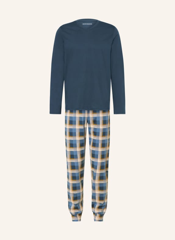 SCHIESSER Pyjama CASUAL ESSENTIALS BLEU GRIS / ÉCRU / OLIVE