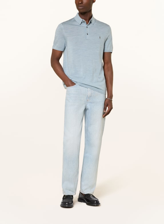 ALLSAINTS Tricou polo din lână merino MODE MERINO ALBASTRU
