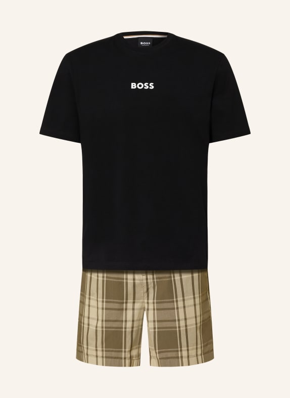 BOSS Pijama scurtă EASY SHORT cu cutie cadou KAKI / VERDE DESCHIS / NEGRU