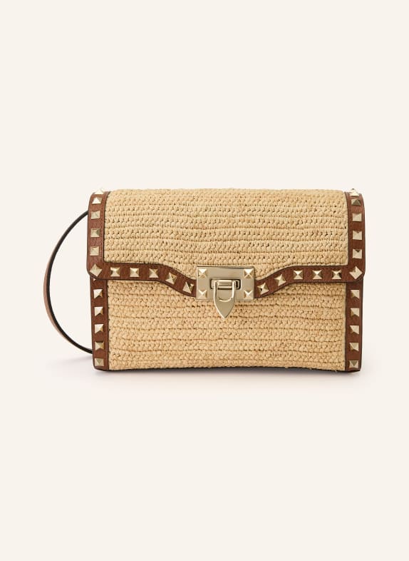 VALENTINO GARAVANI Torba na ramię ROCKSTUD SMALL z nitami JASNOBRĄZOWY / ZŁOTY / BRĄZOWY