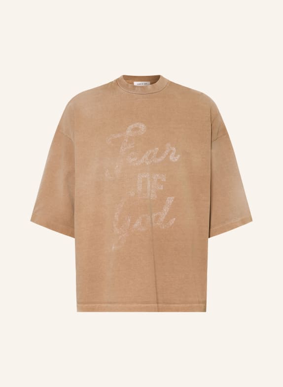 FEAR OF GOD Oversized tričko SVĚTLE HNĚDÁ / TMAVĚ ŠEDÁ