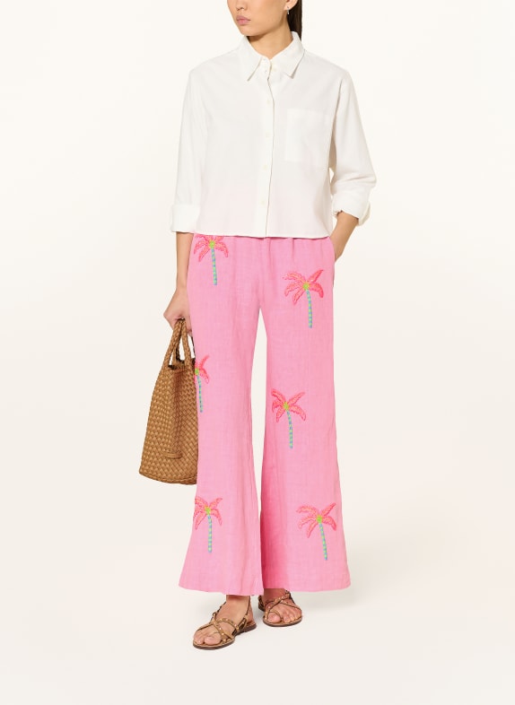 Grace Pantaloni Marlene din in cu paiete ROZ / ROZ NEON / VERDE NEON