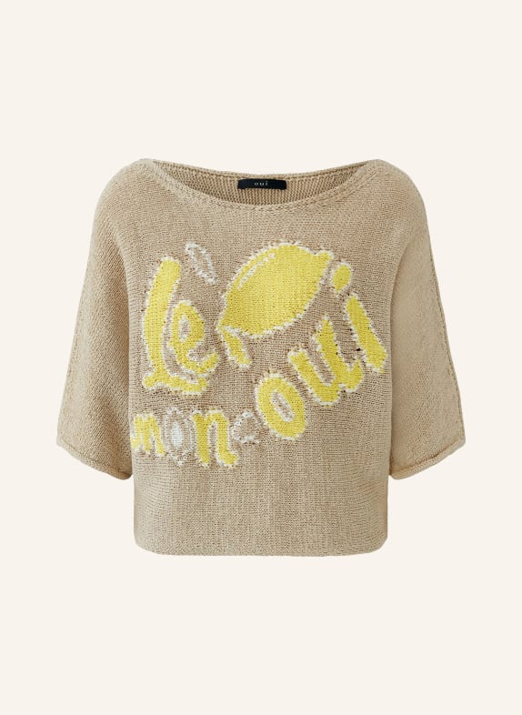 oui Pull en maille à manches 3/4 JAUNE / BEIGE / BLANC