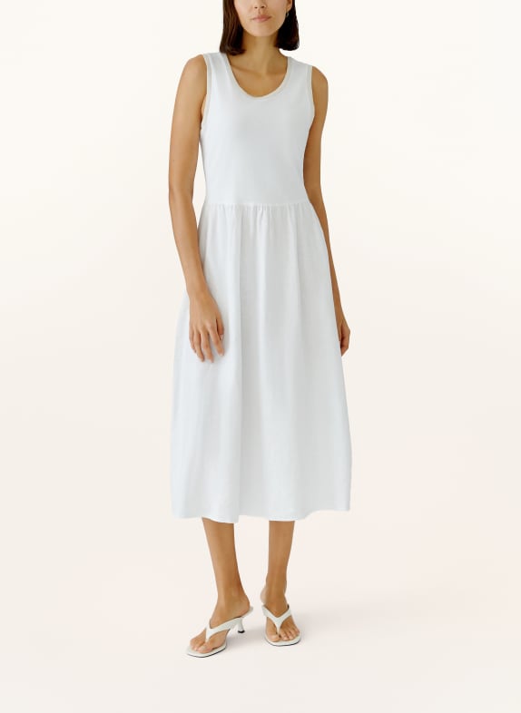 oui Kleid im Materialmix mit Leinen WEISS