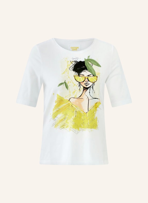 oui T-shirt avec strass BLANC / JAUNE / VERT
