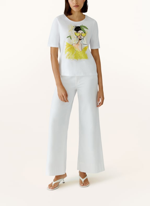 oui T-shirt met sierstenen WIT / GEEL / GROEN