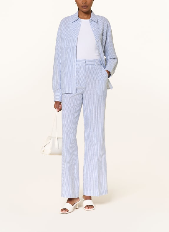 LADNERI Broek LYDIE van linnen WIT / LICHTBLAUW