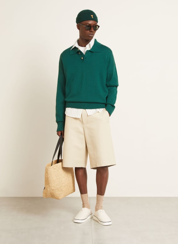 AMI PARIS Strick-Poloshirt mit Leinen DUNKELGRÜN