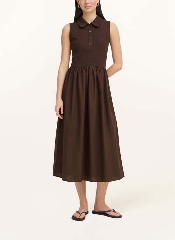 ICHI Polokleid IHMONNA im Materialmix DUNKELBRAUN