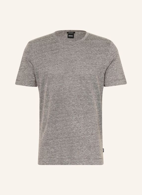 BOSS THOMPSON T-shirt with linen DARK BROWN / WHITE
