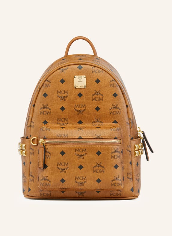 MCM Rucksack STARK SMALL mit Nieten COGNAC / GOLD / SCHWARZ
