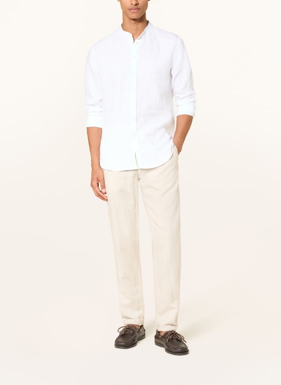Q1 Manufaktur Linnen overhemd, slim relaxed fit met opstaande kraag WIT