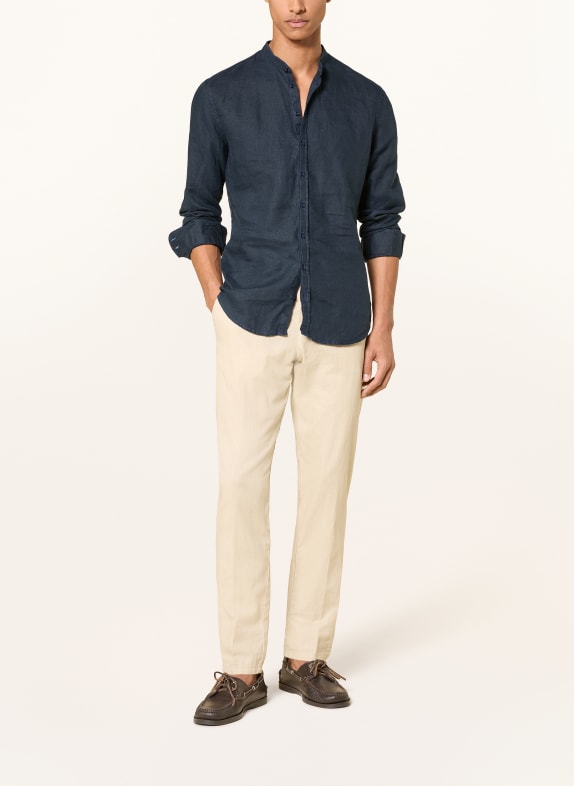 Q1 Manufaktur Linnen overhemd, slim relaxed fit met opstaande kraag DONKERBLAUW