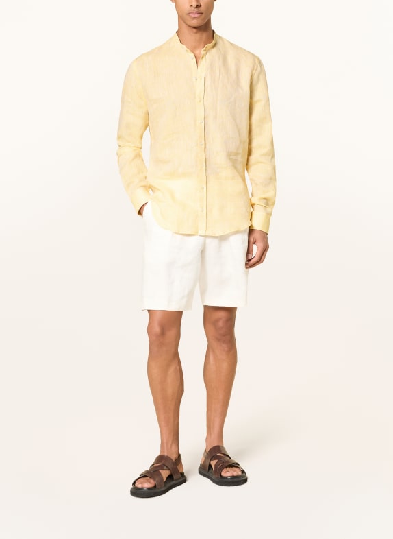 Q1 Manufaktur Linnen overhemd, slim relaxed fit met opstaande kraag GEEL