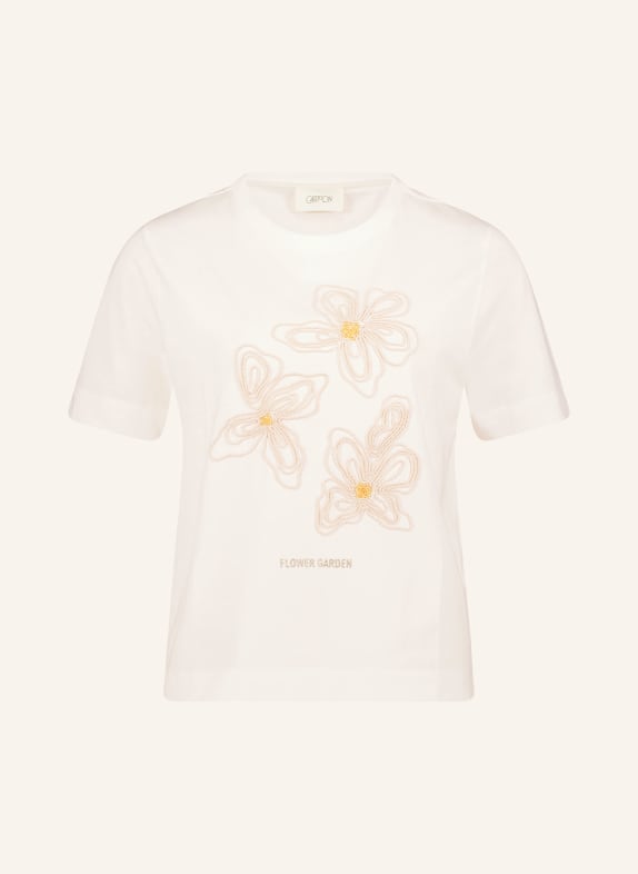CARTOON T-Shirt mit Schmuckperlen CREME / HELLBRAUN