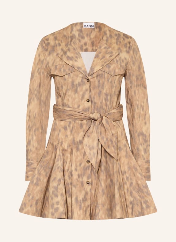 GANNI Dress BROWN / BEIGE / DARK GRAY