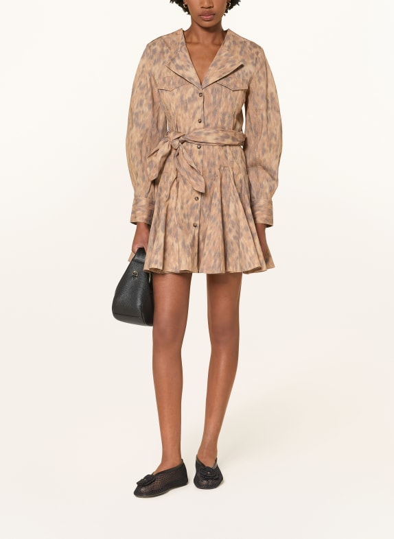 GANNI Kleid BRAUN / BEIGE / DUNKELGRAU
