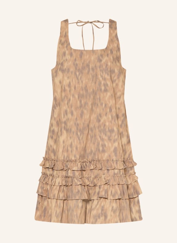 GANNI Dress with ruffles LIGHT BROWN / DARK BROWN