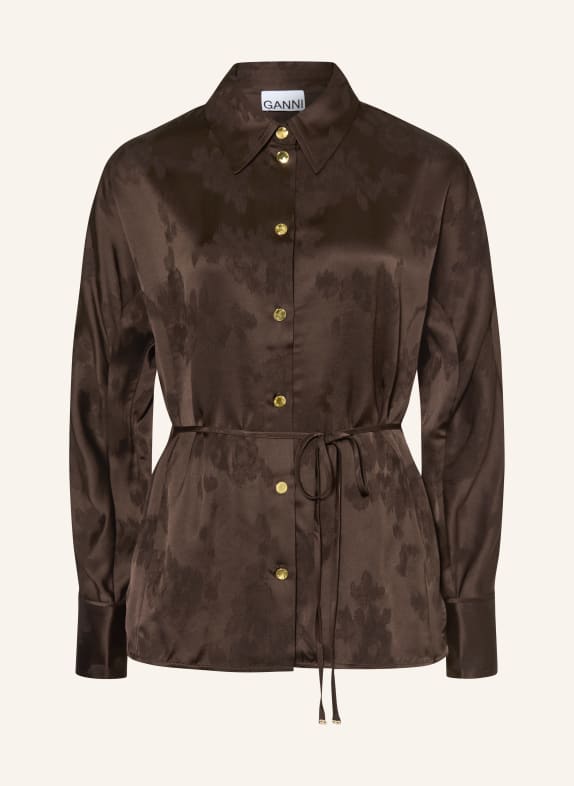 GANNI Jacquard shirt blouse DARK BROWN