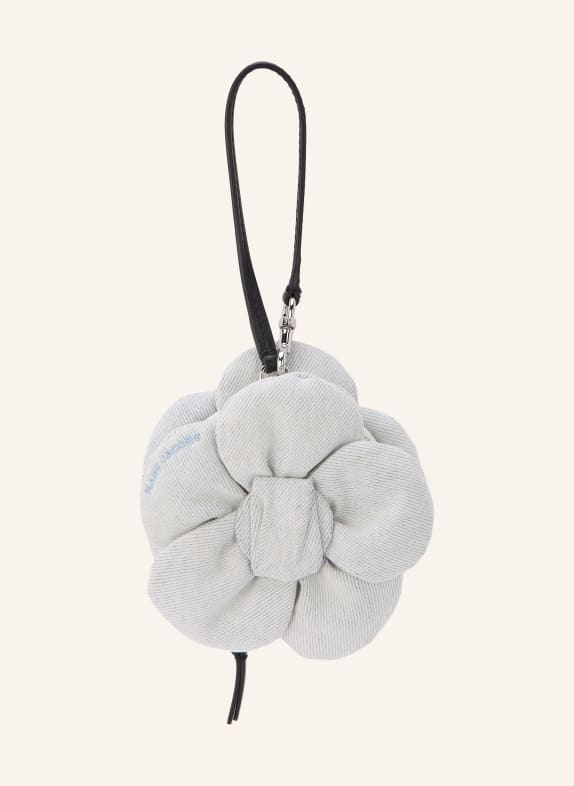 MARC JACOBS Taschenanhänger THE COOKIE POUCH CHARM DENIM FRINGES FLOWERS WEISS / HELLGRAU / SCHWARZ
