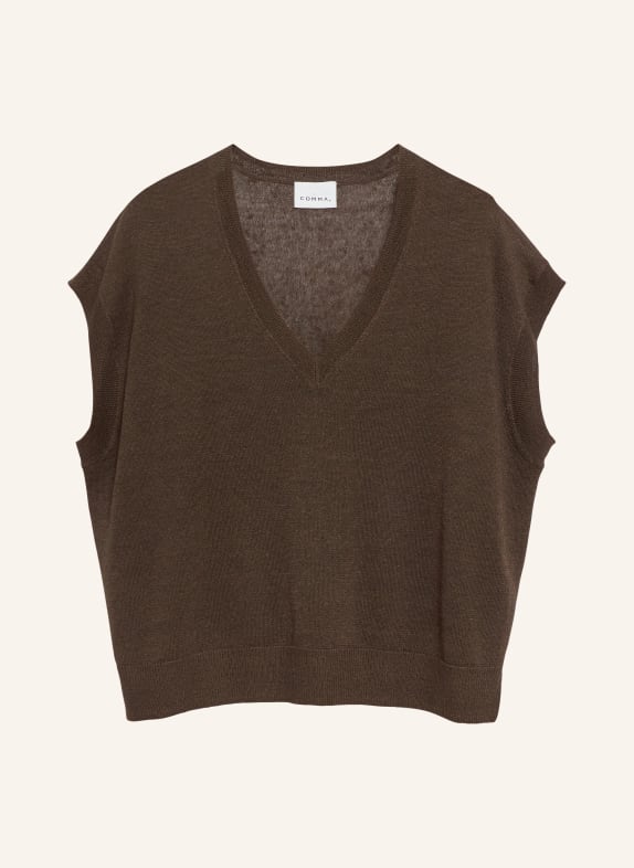 comma Sweter bez rękawów z lnu CIEMNOBRĄZOWY