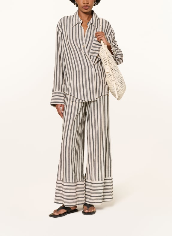 LEZU Marlene-broek EMMA met linnen ECRU / TAUPE / ZWART