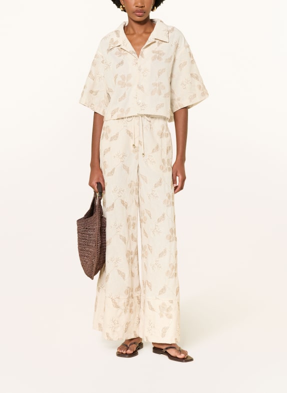 LEZU Marlene-broek EMMA met linnen BEIGE / CAMEL / ECRU