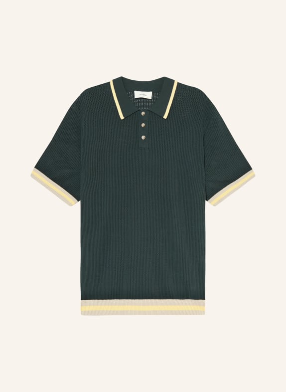 LES DEUX Knit polo shirt DARK GREEN / GRAY / LIGHT YELLOW