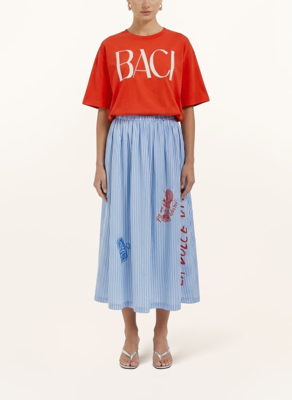 oui T-shirt met sierstenen ROOD / WIT