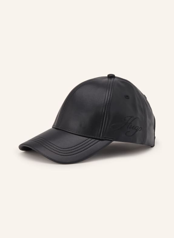 HUGO ALLY Leather-Look Cap BLACK