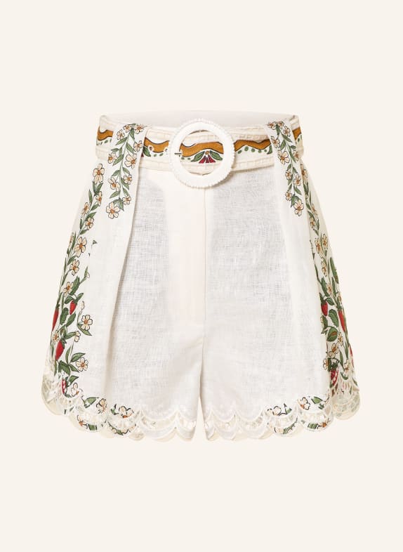 FARM RIO FRUIT BEAUTY linen shorts with lace WHITE / BROWN / GREEN