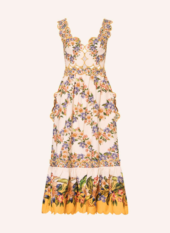 FARM RIO Dress with linen and cutouts BEIGE / DARK RED / BLUE