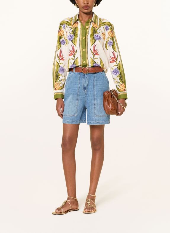 FARM RIO Overhemdblouse TROPICAL SCARF met linnen GROEN / ECRU / PAARS