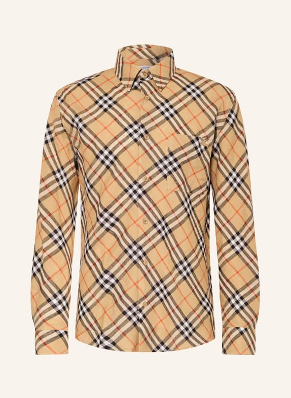BURBERRY Comfort Fit Linen Shirt BEIGE / CREAM / RED