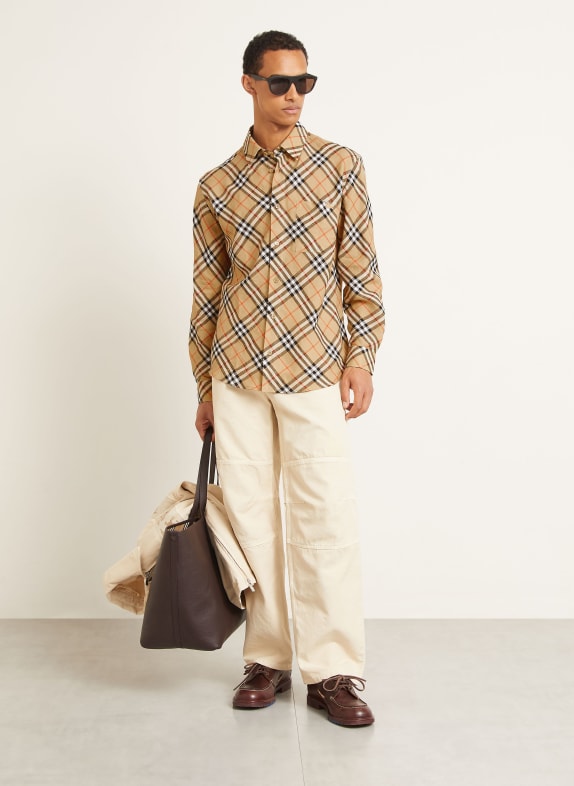 BURBERRY Linnen overhemd Comfort Fit BEIGE / CRÈME / ROOD