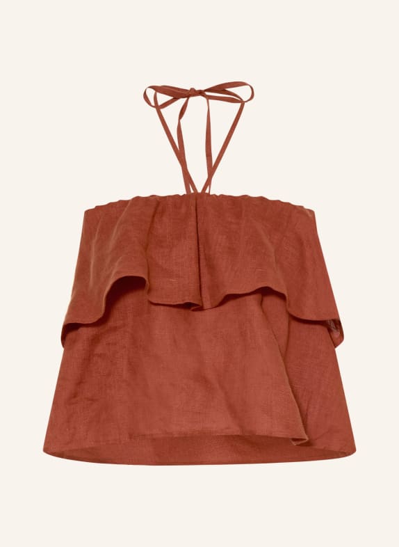 DRYKORN RIVANA linen top with ruffles BROWN