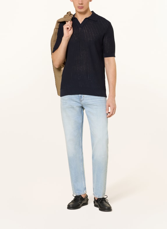 HUGO Gebreid poloshirt SEEMANT Regular Fit met linnen DONKERBLAUW