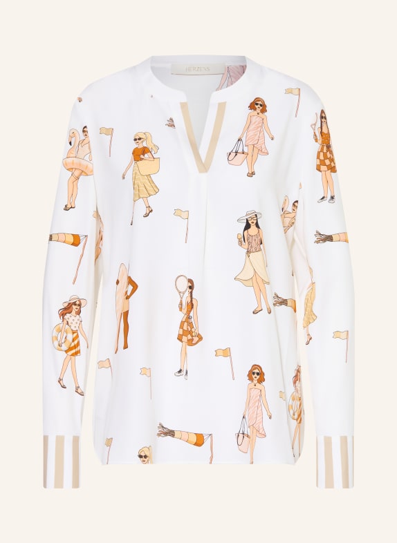 HERZENS Blouse-style shirt with silk WHITE / BROWN / BEIGE