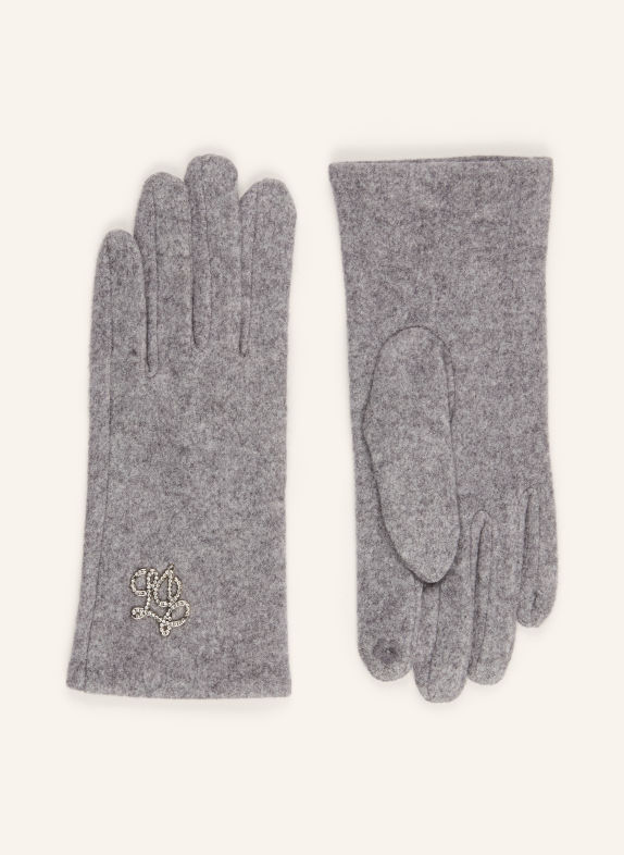 LIU JO Handschuhe mit Schmucksteinen DUNKELGRAU / SILBER