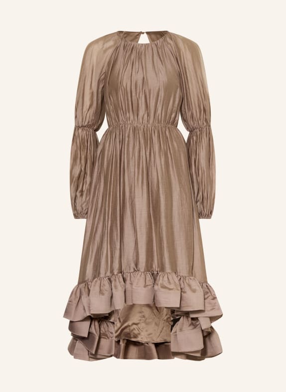 MALINA Robe LEONTINE à volants et découpes TAUPE
