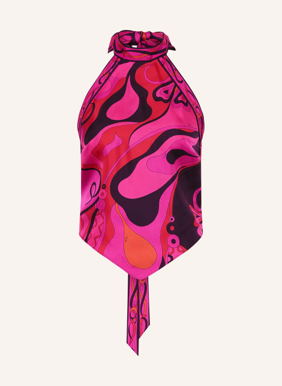 PUCCI Haut chemisier en soie ROSE FUCHSIA / ORANGE / NOIR