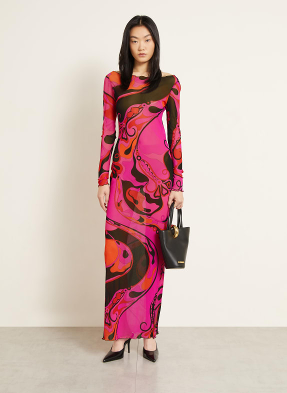 PUCCI Mesh-Kleid PINK / ORANGE / SCHWARZ