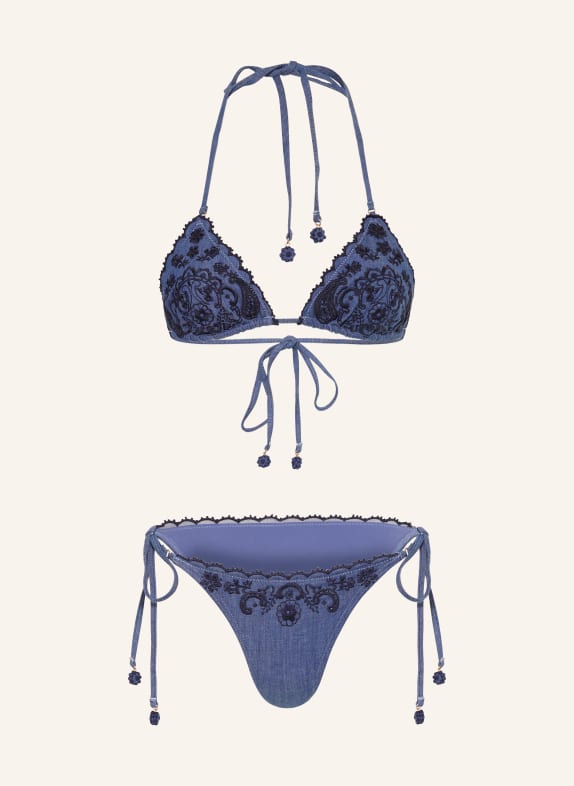 ZIMMERMANN Trojúhelníkové bikiny ASTER DENIM MODRÁ / TMAVĚ MODRÁ
