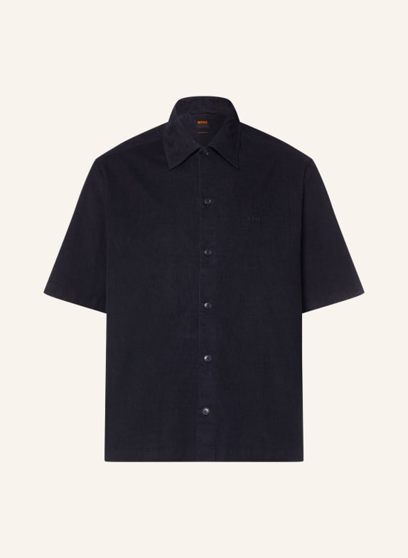 BOSS LAKITH Relaxed Fit Short-Sleeve Corduroy Shirt DARK BLUE