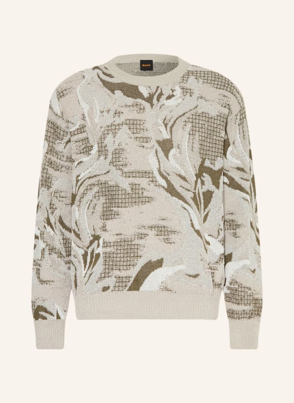 BOSS Sweter AFLORADO KHAKI / BEŻOWY / BIAŁY