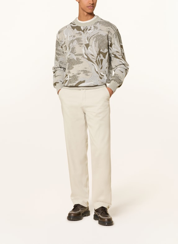 BOSS Trui AFLORADO KAKI / BEIGE / WIT
