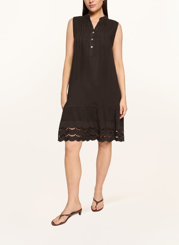 CARTOON Leinenkleid mit Lochspitze DUNKELBRAUN
